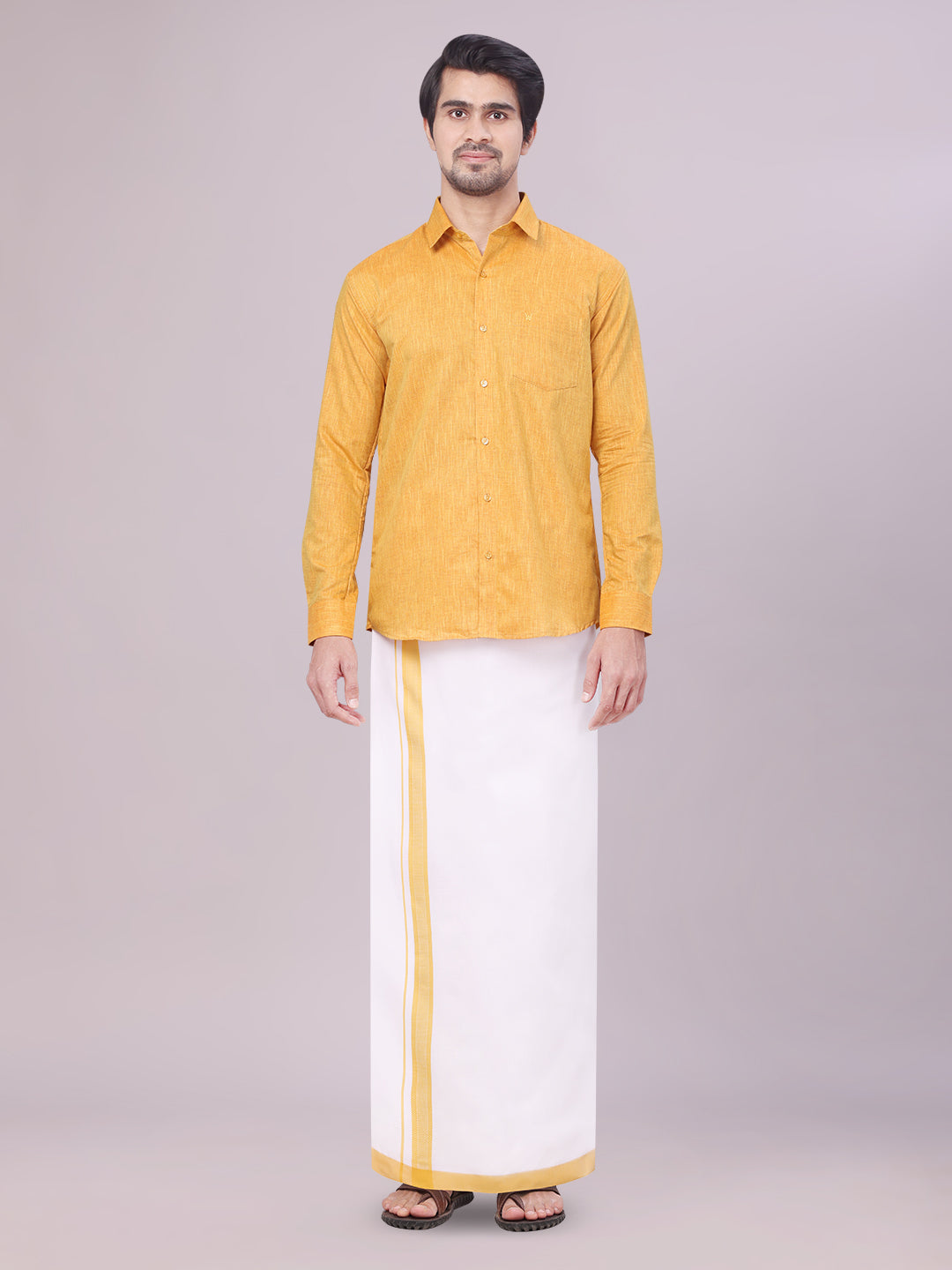 Men's Yellow Colour Shirt with Matching Fancy Border Dhoti Combo Lemax