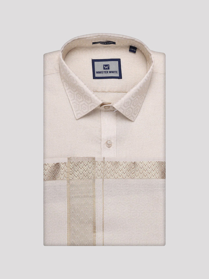 Men's Beige Tissue Jacquard Shirt with Matching Dhoti Combo Zeebra
