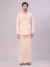 Mens Art Silk Light Copper Full Sleeves Shirt with Copper Jari Border Dhoti Combo Finesse