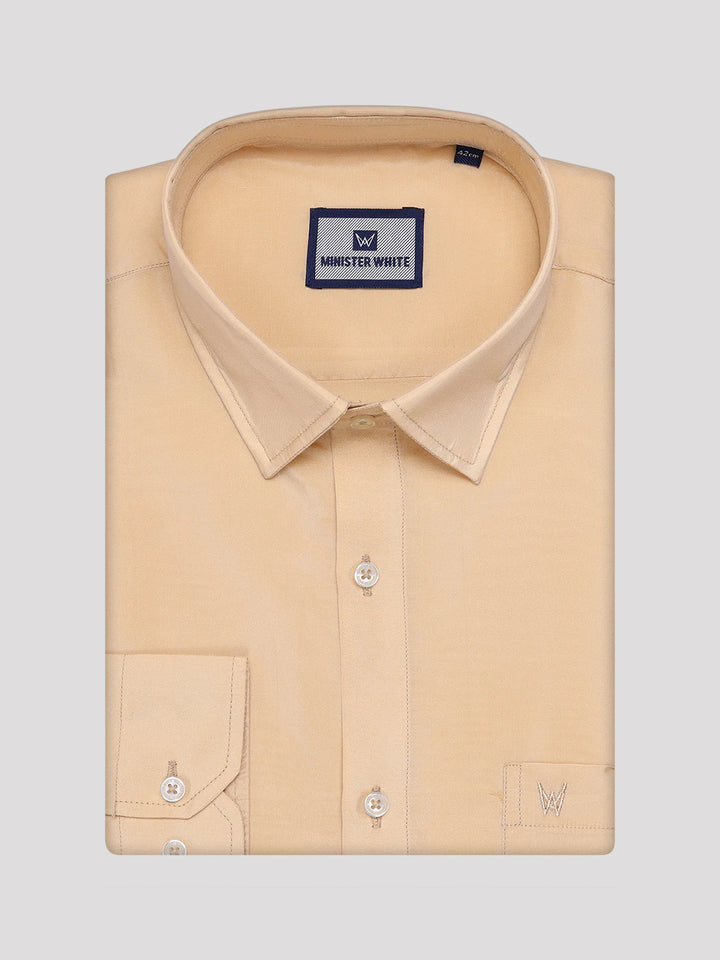 Men's Art Silk Medium Gold  Full Sleeves Plain Shirt with 3" Gold Jari Border Dhoti Combo Mangal