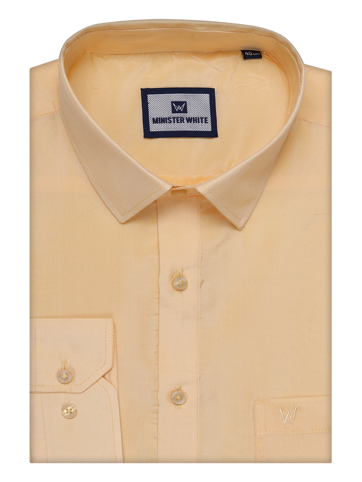 Mens Art Silk Light Gold Full Sleeves Shirt by Minister White