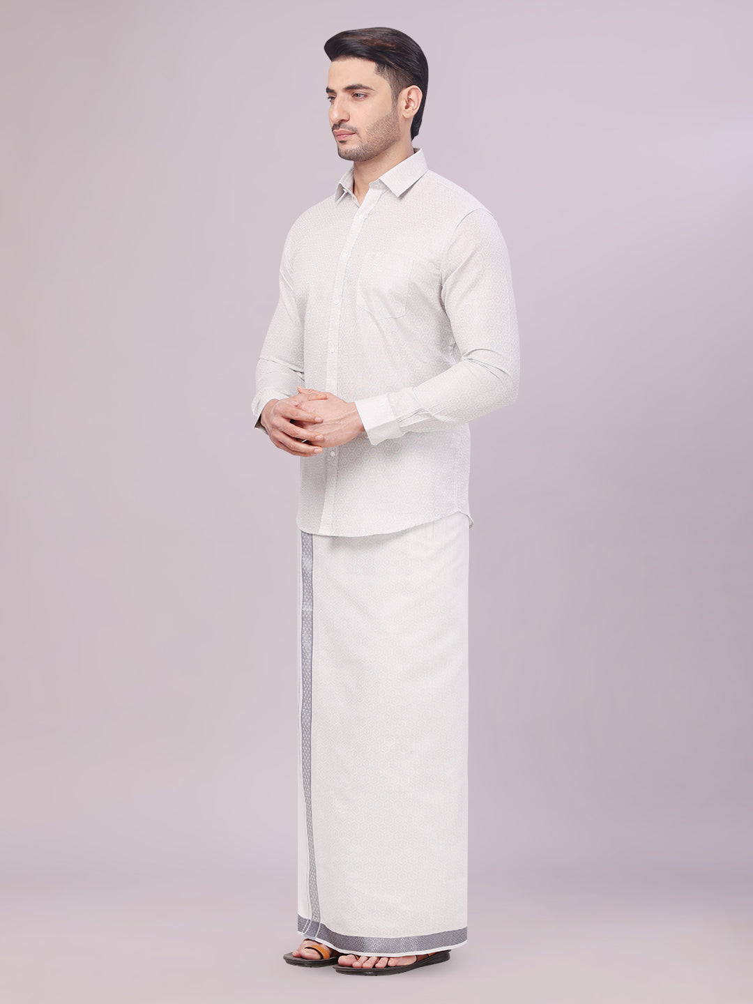 Mens Grey Tissue Jacquard Shirt with Matching Dhoti Combo Zeebra