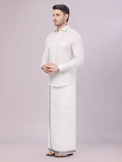 Men's Grey Tissue Jacquard Shirt with Matching Dhoti Combo Zeebra side pose