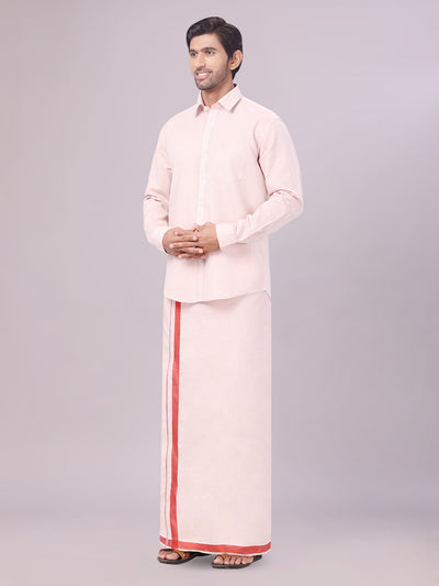 Men's Tissue Maroon Colour Dhoti Shirt Wedding Combo Maverick side pose