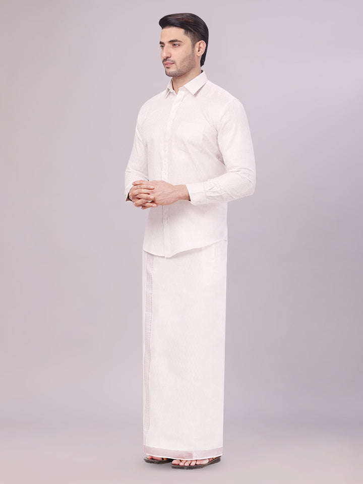 Men's Light Rose Color Jacquard Shirt with Matching Dhoti Combo Zeebra side pose