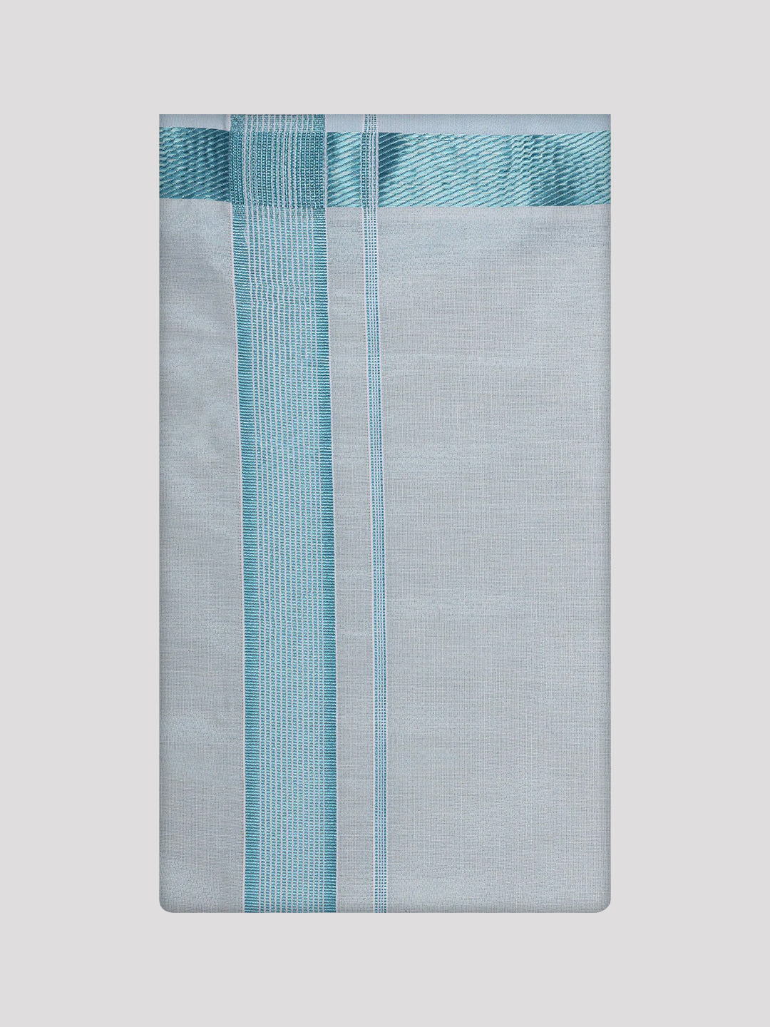 Men's Tissue Stripes Mint Blue Plain Jari Border Dhoti Wedding Carter