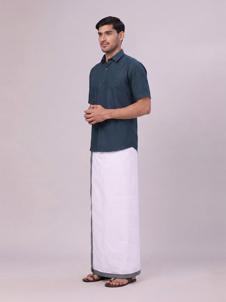 Mens Cotton Dark Green Matching Shirt and Dhoti Combo Luster