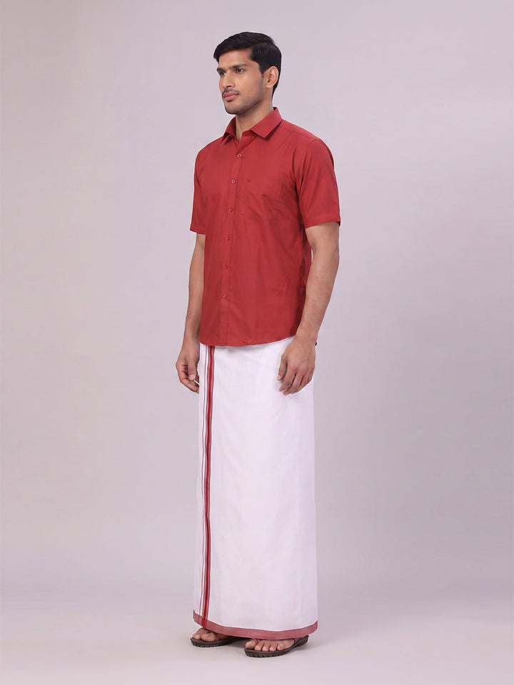 Mens Cotton Maroon Matching Shirt and Dhoti Combo Luster