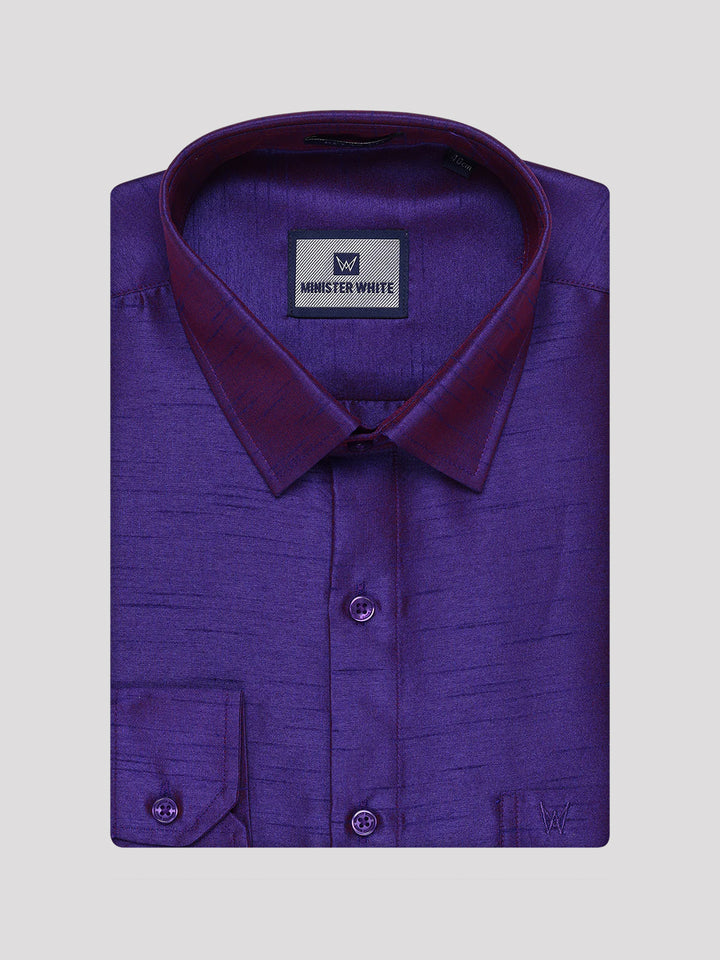Mens Violet Dupion Satin Color Shirt with Matching Border Dhoti Combo Gora