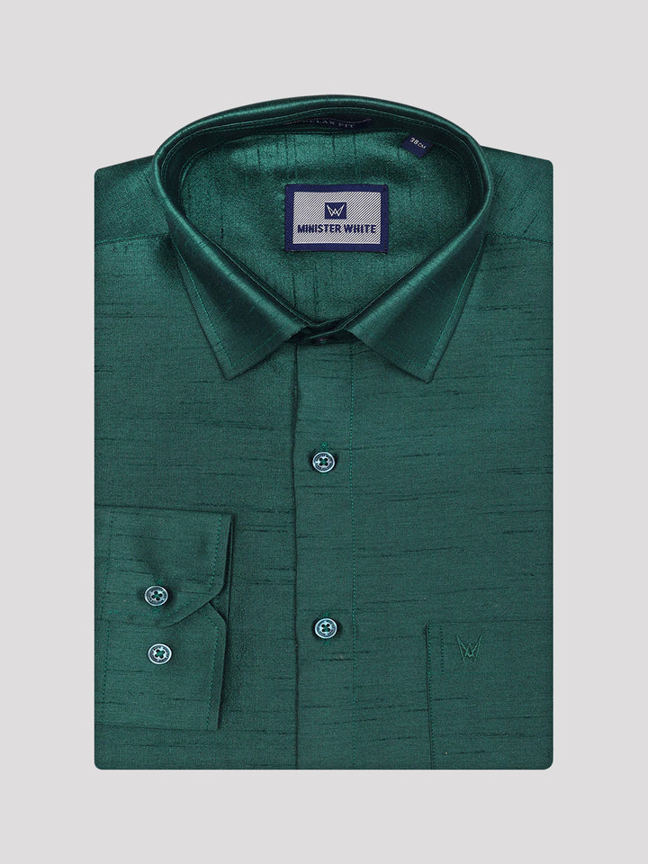 Mens Dark Green Dupion Satin Shirt with Matching Border Dhoti Combo Gora
