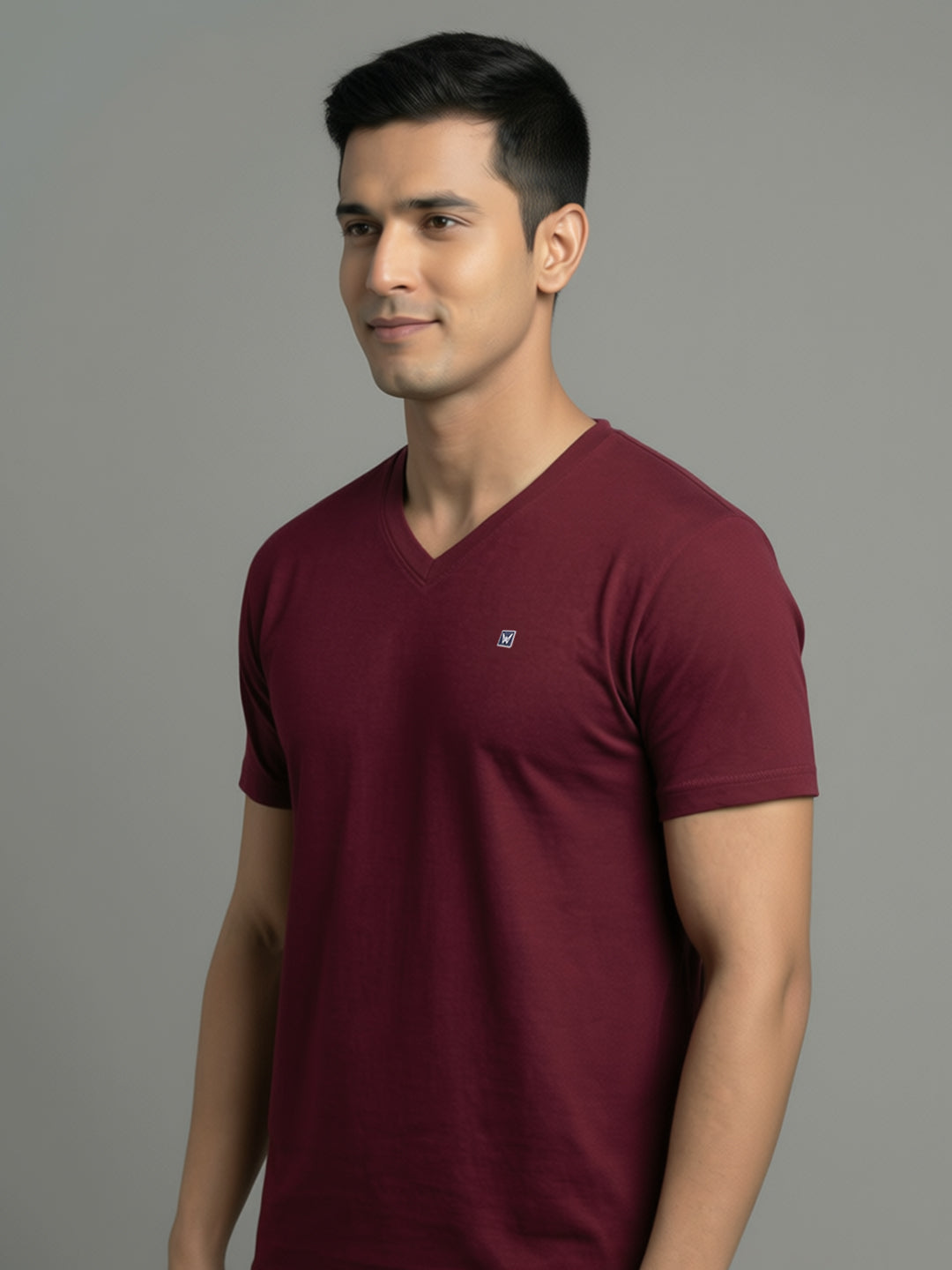 Men's Maroon Regular Fit V-Neck T-Shirt Caliber