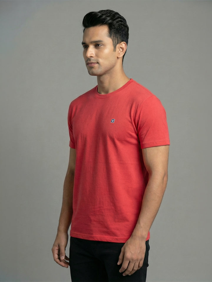 Men's Red Regular Fit Round Neck T-Shirt Crisper