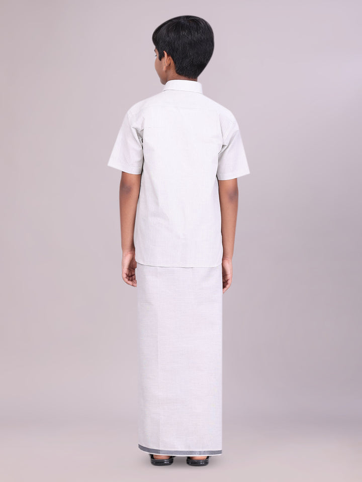 Boys Tissue Grey Colour Shirt with Dhoti Combo back pose