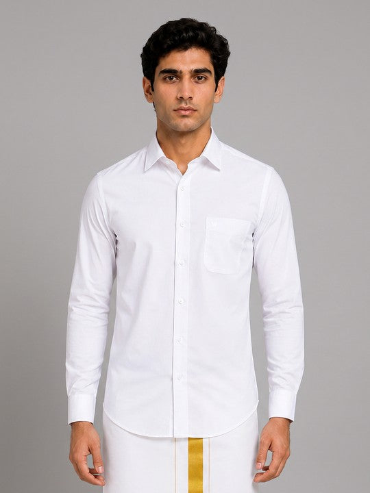 Men's Cotton Regular Fit Liberty Cut White Shirt Pearl