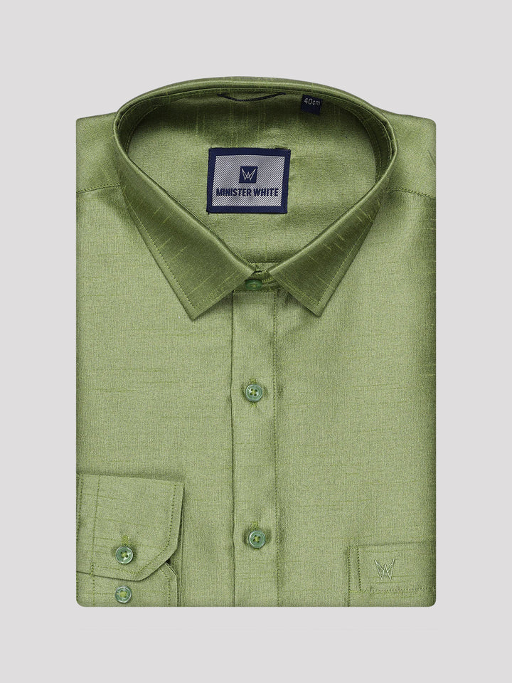 Mens Green Dupion Satin Shirt with Matching Border Dhoti Combo Gora