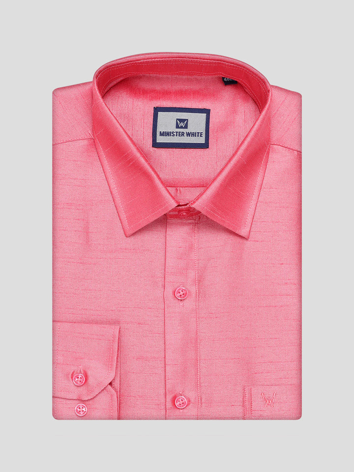 Mens Coral Pink Dupion Satin Shirt with Matching Border Dhoti Combo Gora