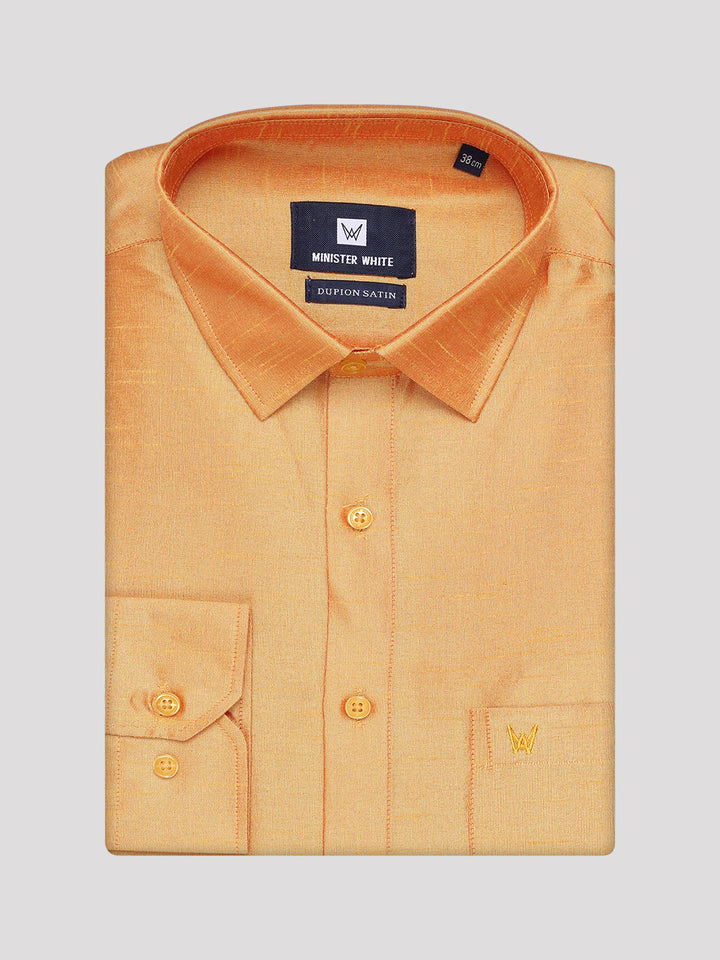 Men's Yellow Dupion Satin Color Shirt with Matching Border Flexi Dhoti Combo Gora Flexi