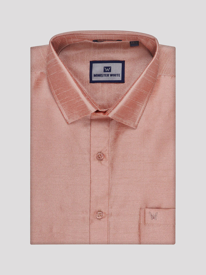 Mens Light Brown Dupion Satin Shirt with Matching Border Dhoti Combo Gora
