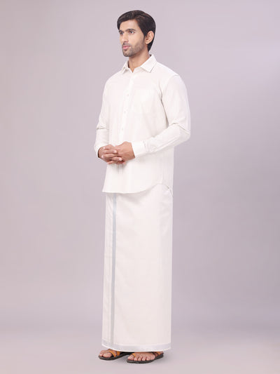 Men's Silver Color Tissue Shirt with Jari Dhoti Combo side pose