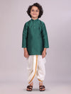 Boys Green Colour Kurtha with Gold Jari Panchakacham Combo Chitrang