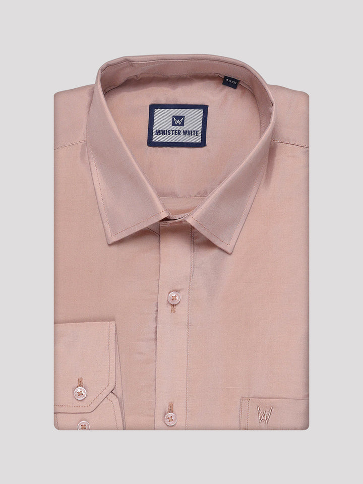 Mens Art Silk Light Copper Full Sleeves Shirt with Copper Jari Border Dhoti Combo Finesse