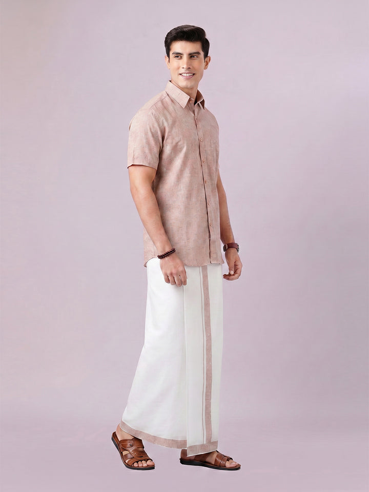 Men's Brown Color Digital Printed Shirt with Matching Printed Border Dhoti Combo Varnam