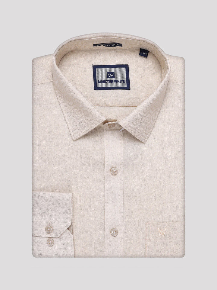 Men's Beige Tissue Jacquard Shirt with Matching Dhoti Combo Zeebra