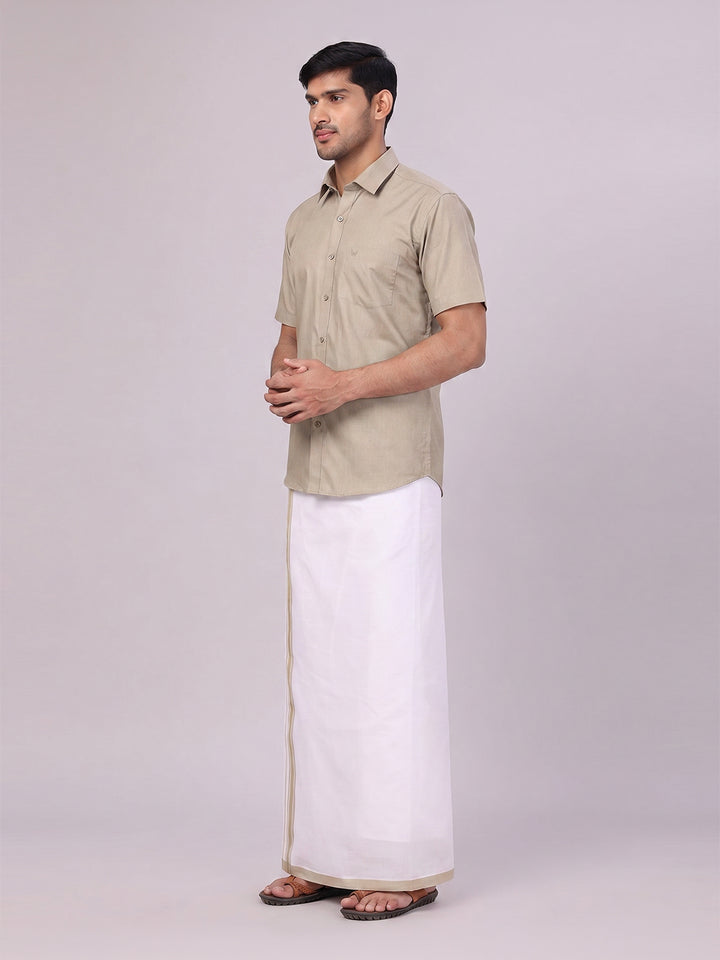 Mens Cotton Light Olive Matching Shirt and Dhoti Combo Luster