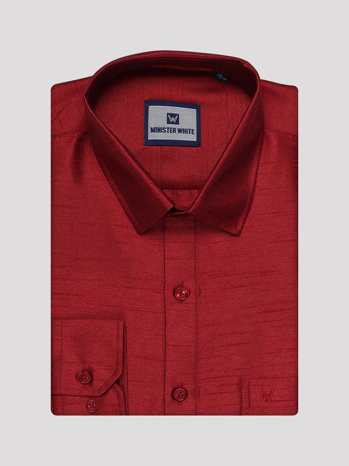 Mens Red Dupion Satin Color Shirt with Matching Border Dhoti Combo Gora
