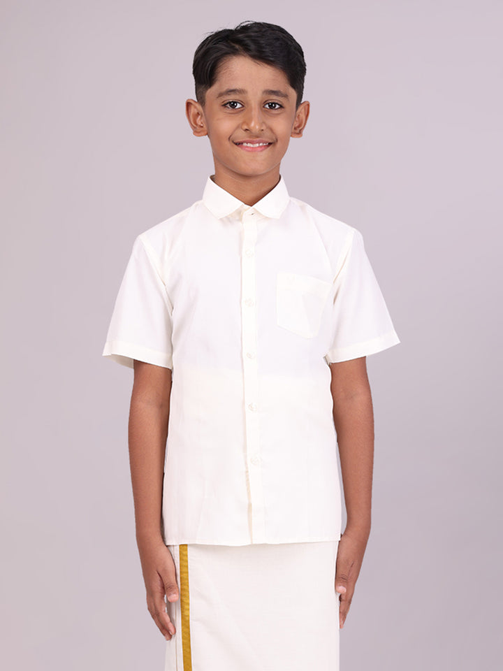 Boy's Cotton Cream Half Sleeves Shirt Shiny Boy