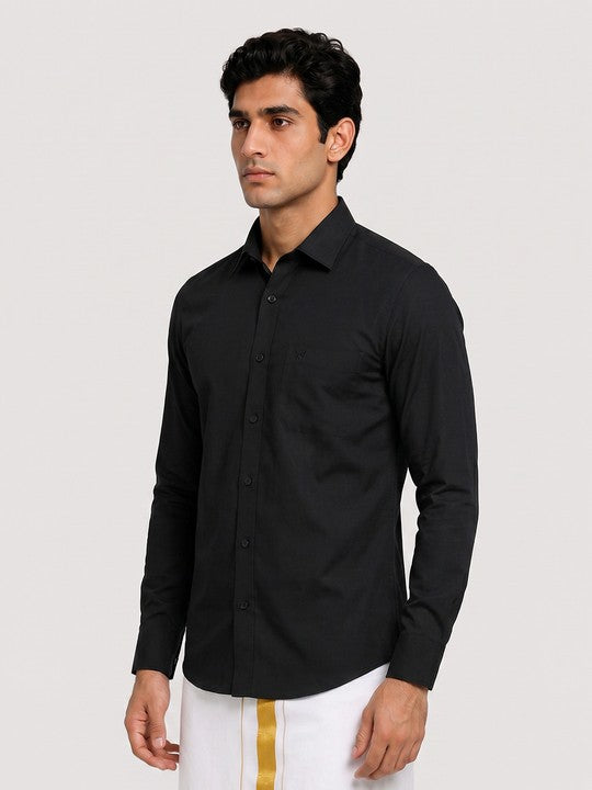 Mens Cotton Regular Fit Black Colour Shirt Saranam