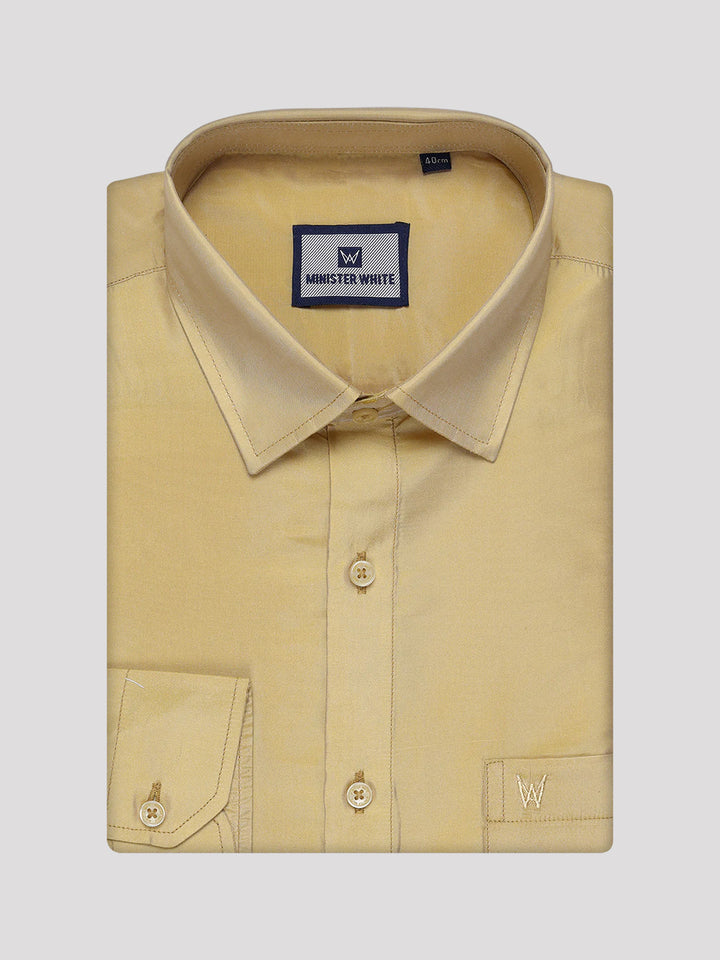 Mens Art Silk Mango Full Sleeves Shirt with Gold Jari Border Flexi Dhoti Combo Finesse