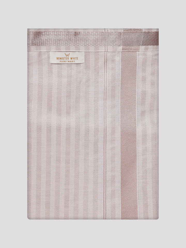 Men's Tissue Stripes Almond Shirt & Jari Border Flexi Dhoti Wedding Combo Finely