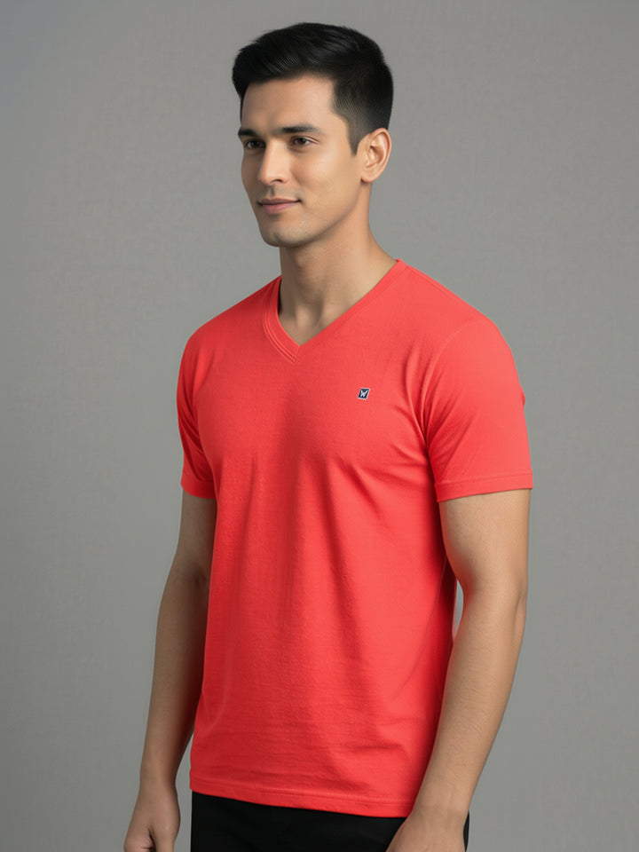 Men's Coral Regular Fit V-Neck T-Shirt Caliber