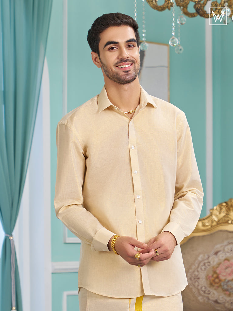 gold dress modest Modest Gold Long Sleeve Gown Wedding Dresses 67024 High Neck – Viniodress main image 1