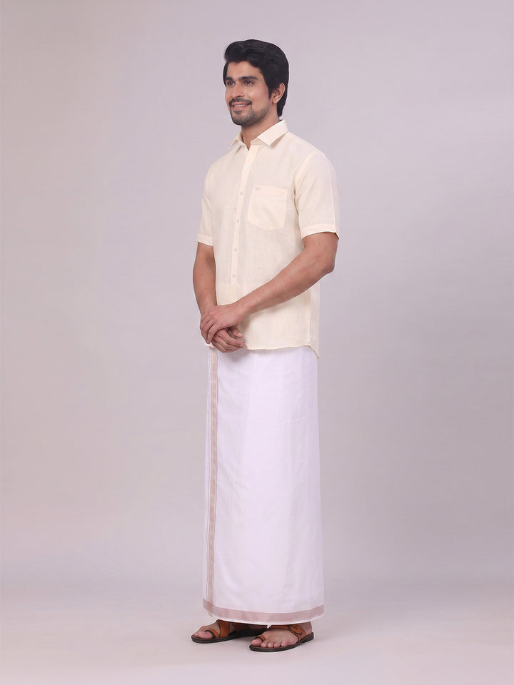 Mens Cream Shirt with Matching jacquard Weave Border Dhoti Combo Marsh