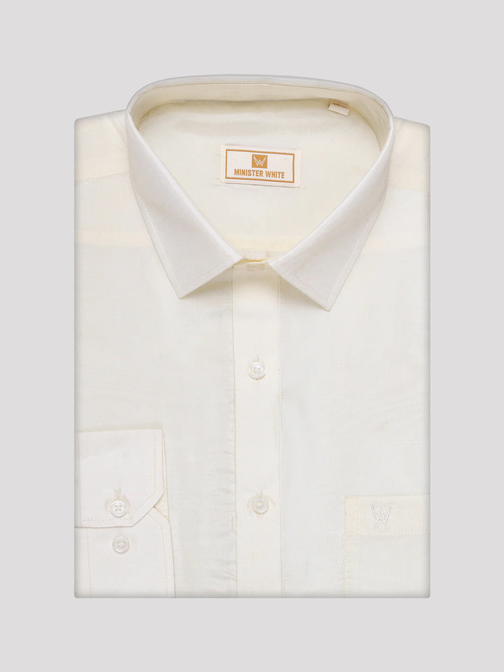 Men's Art Silk Cream Full Sleeves Shirt with Copper Jari Border Dhoti Combo Finesse