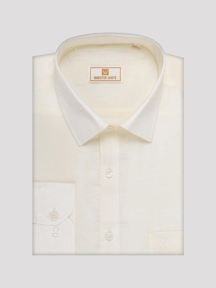 Men's Art Silk Cream Full Sleeves Shirt with 100k Gold Jari Border Flexi Dhoti Combo Finesse