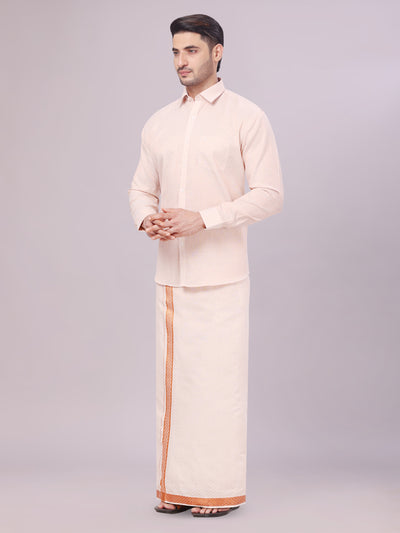 Men's Copper Tissue Jacquard Shirt with Matching Dhoti Combo Zeebra side pose