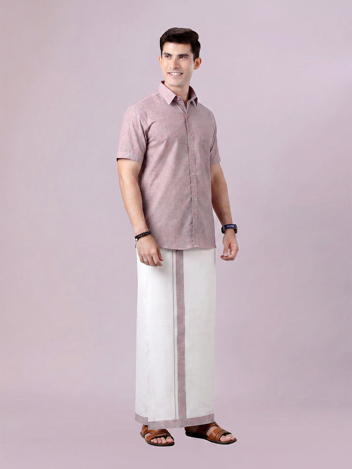 Men's Mauve Color Digital Printed Shirt with Matching Printed Border Dhoti Combo Varnam