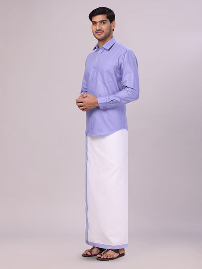 Men's Cotton Light Purple Matching Shirt and Dhoti Combo Luster side pose