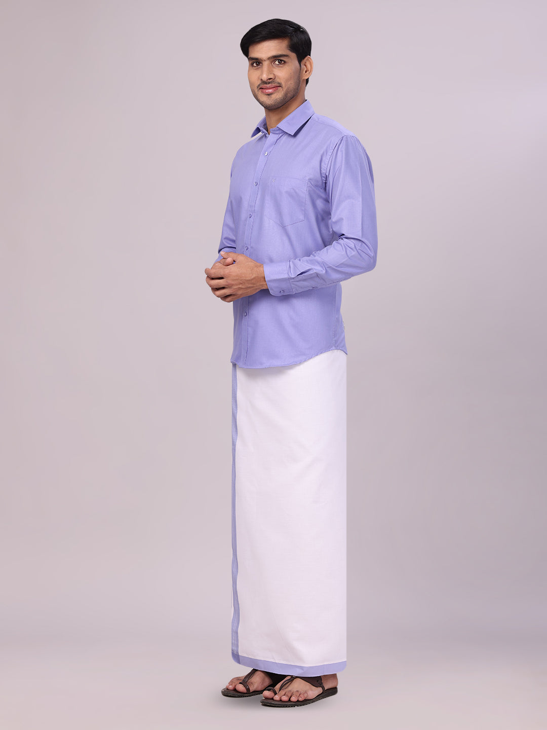 Mens Cotton Light Purple Matching Shirt and Dhoti Combo Luster