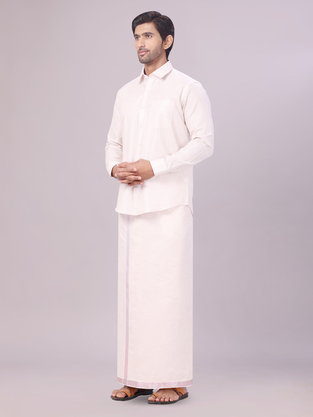 Light Rose Colour Tissue Shirt with Jari Dhoti Combo for men