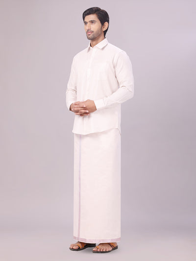 Light Rose Colour Tissue Shirt with Jari Dhoti Combo for men