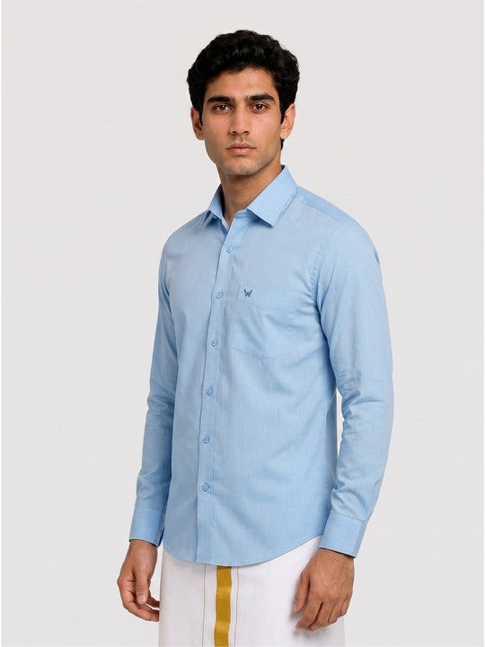 Mens Cotton Regular Fit Sky Blue Colour Shirt Divine Touch