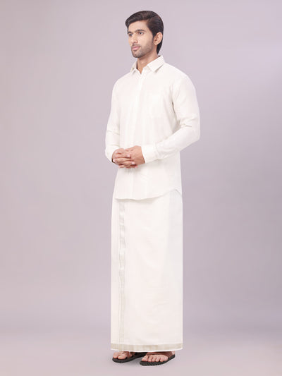 Men's Water Tissue Jacquard Shirt with Matching Dhoti Combo Zeus side pose