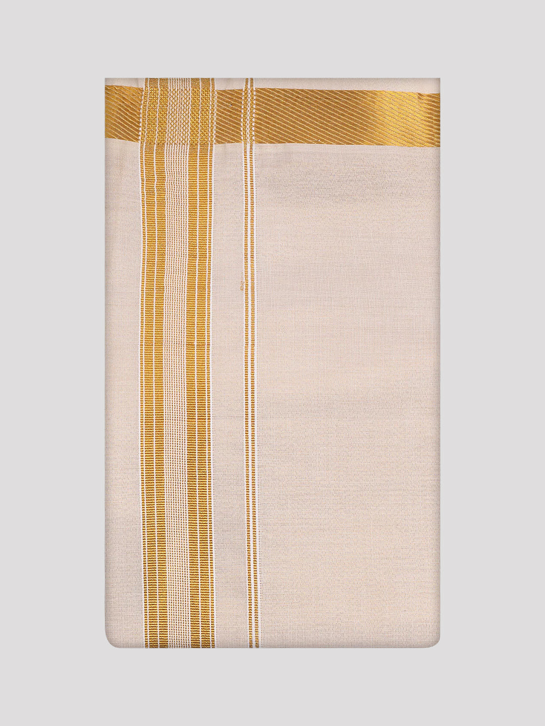 Men's Tissue Stripes Gold Plain Jari Border Dhoti Wedding Carter