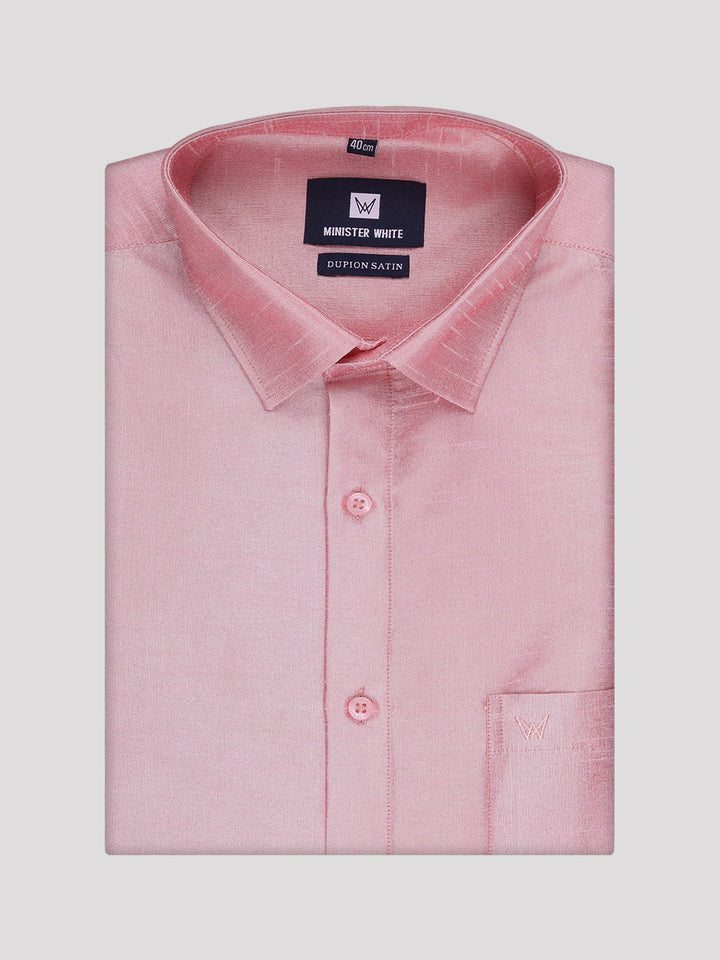 Mens Light Pink Dupion Satin Shirt with Matching Border Dhoti Combo Gora
