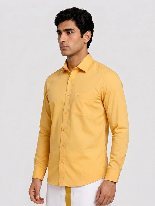 Mens Cotton Regular Fit Yellow Colour Shirt Divine Touch