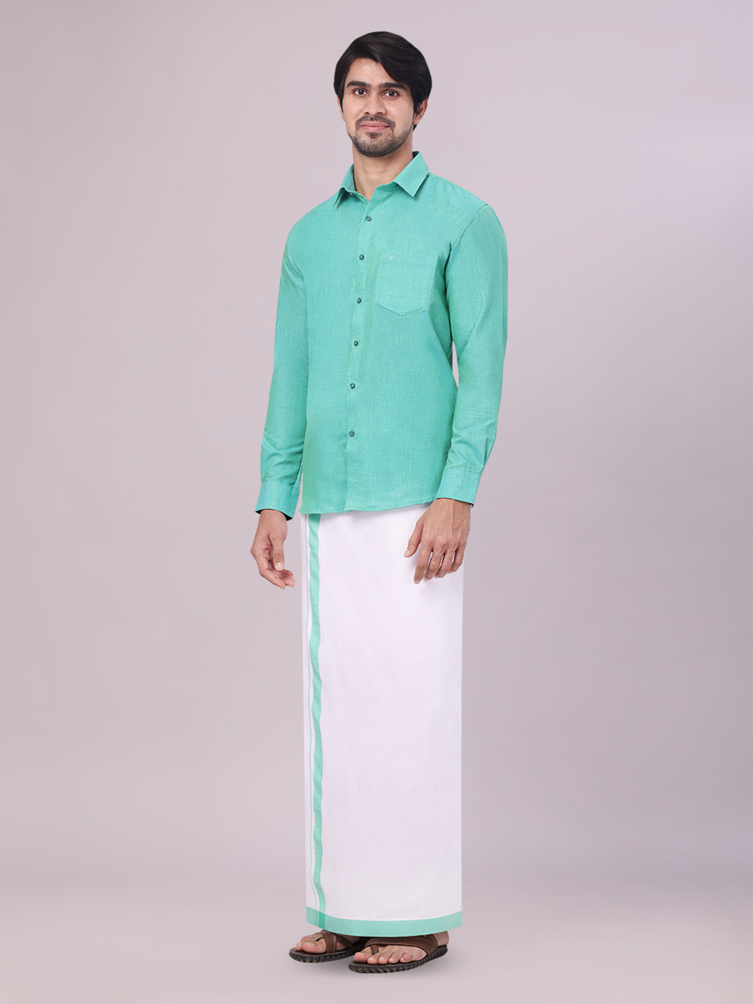 Mens Light Blue Colour Shirt with Matching Fancy Border Dhoti Combo Lemax